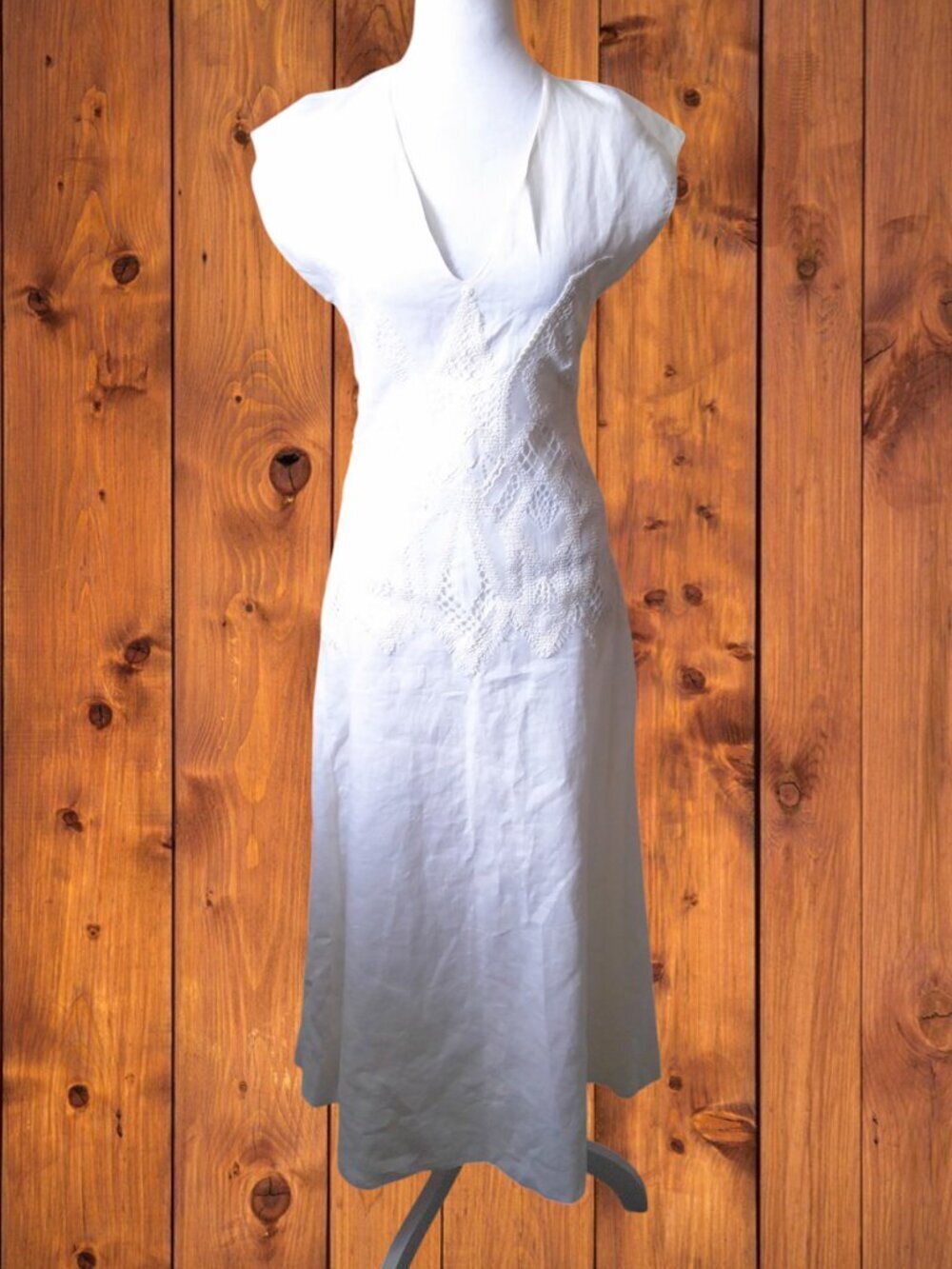 Zara Linen Sleeveless Dress White Crochet Accent Size XS Maxi Romantic Bridal